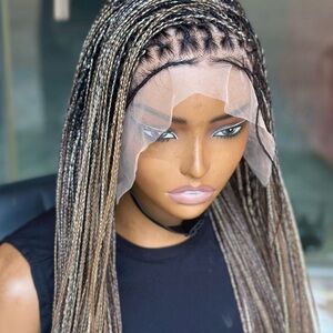 Black and Brown Cornrow Braided Wig with Extensions
